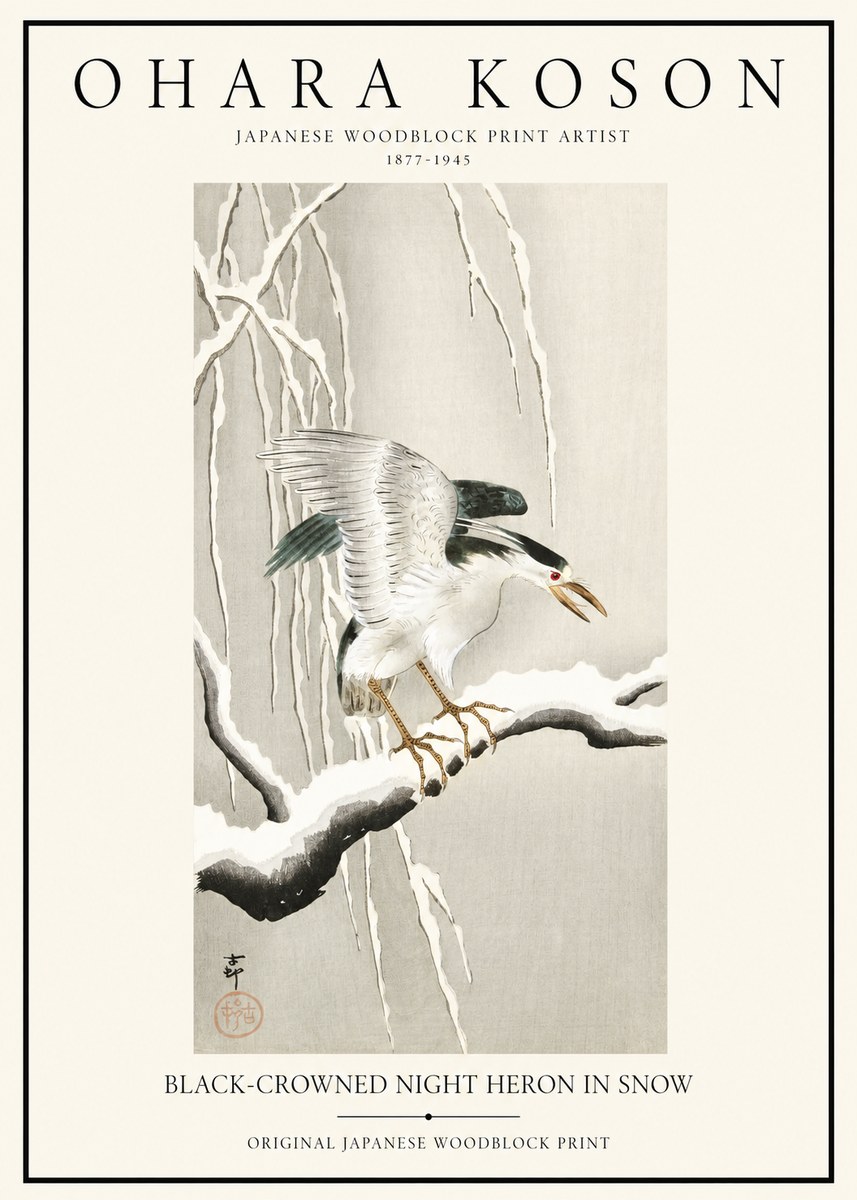 Ohara Koson Black-crowned Night Heron in Snow No1 - Poster