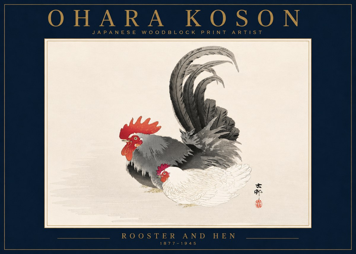 Ohara Koson Rooster and Hen I No4 - Poster