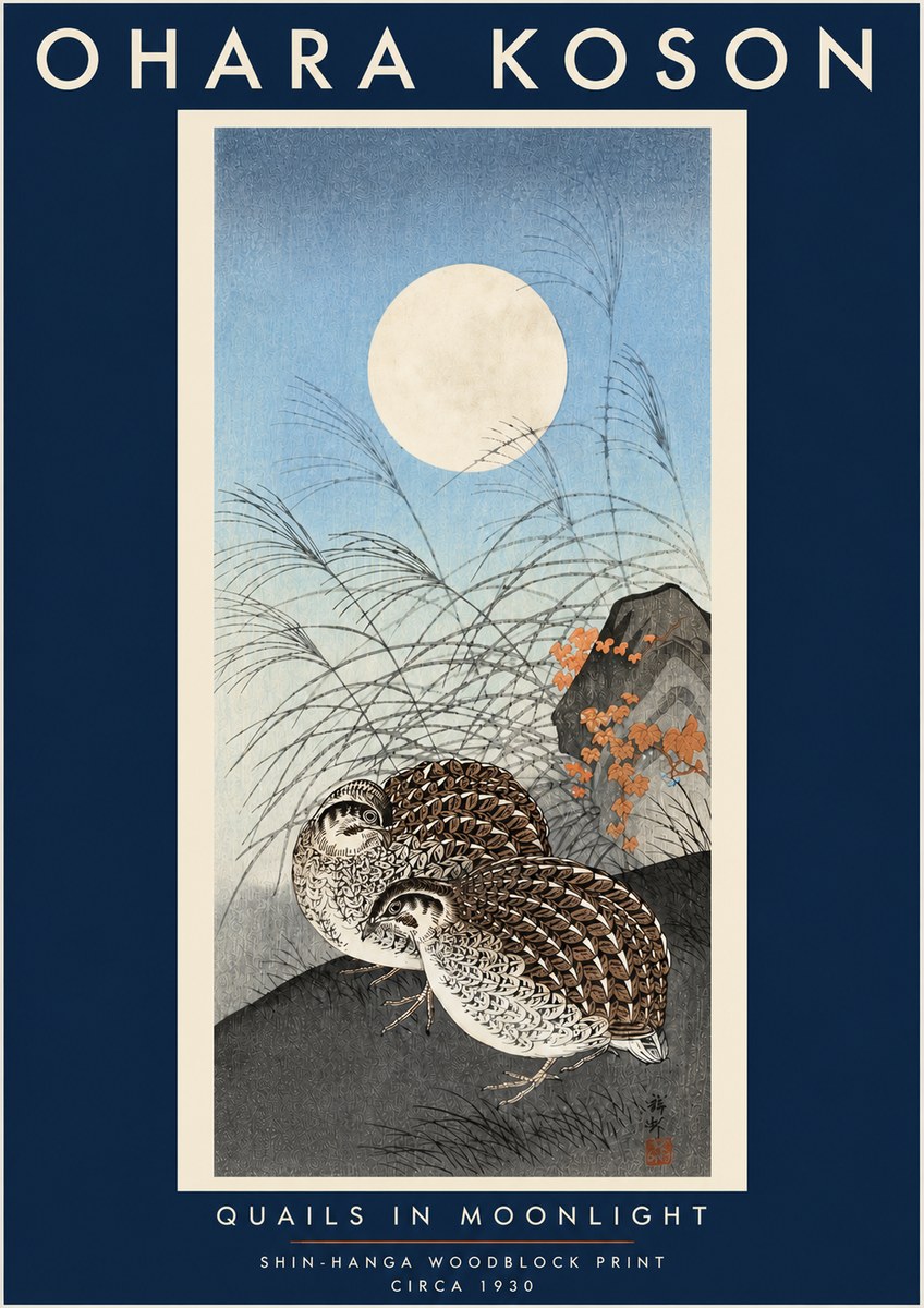 Ohara Koson Quails in Moonlight No4 - Poster