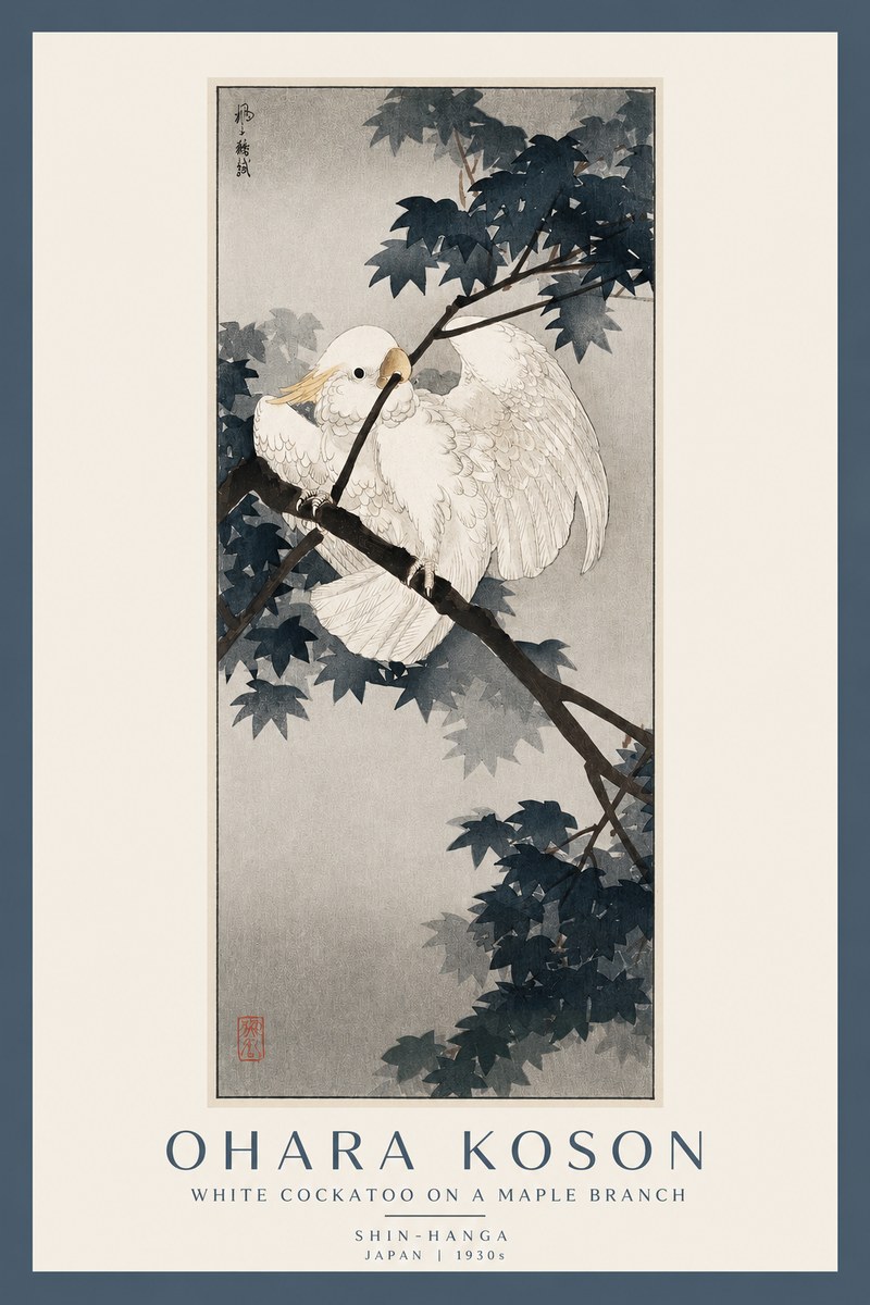 Ohara Koson White Cockatoo on a Maple Branch No2 - Poster