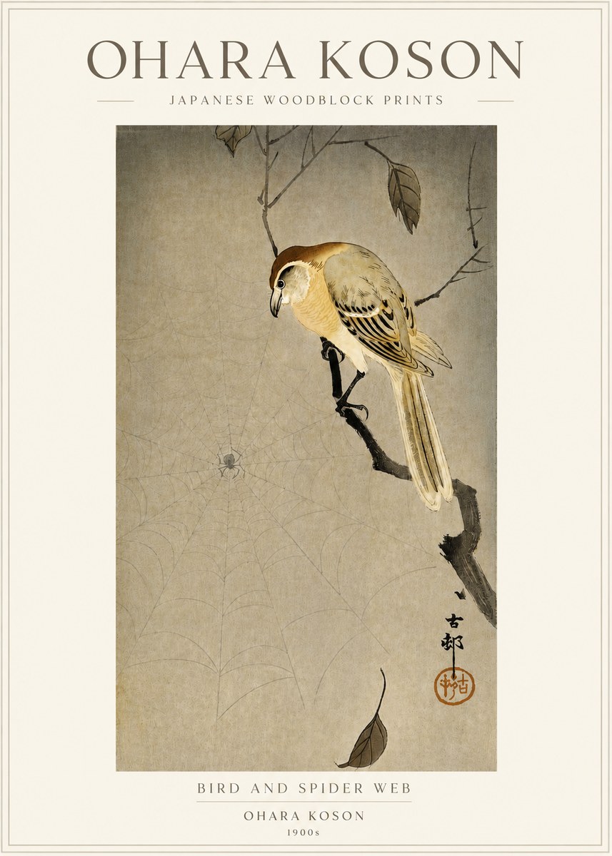Ohara Koson Bird and Spider Web No3 - Poster