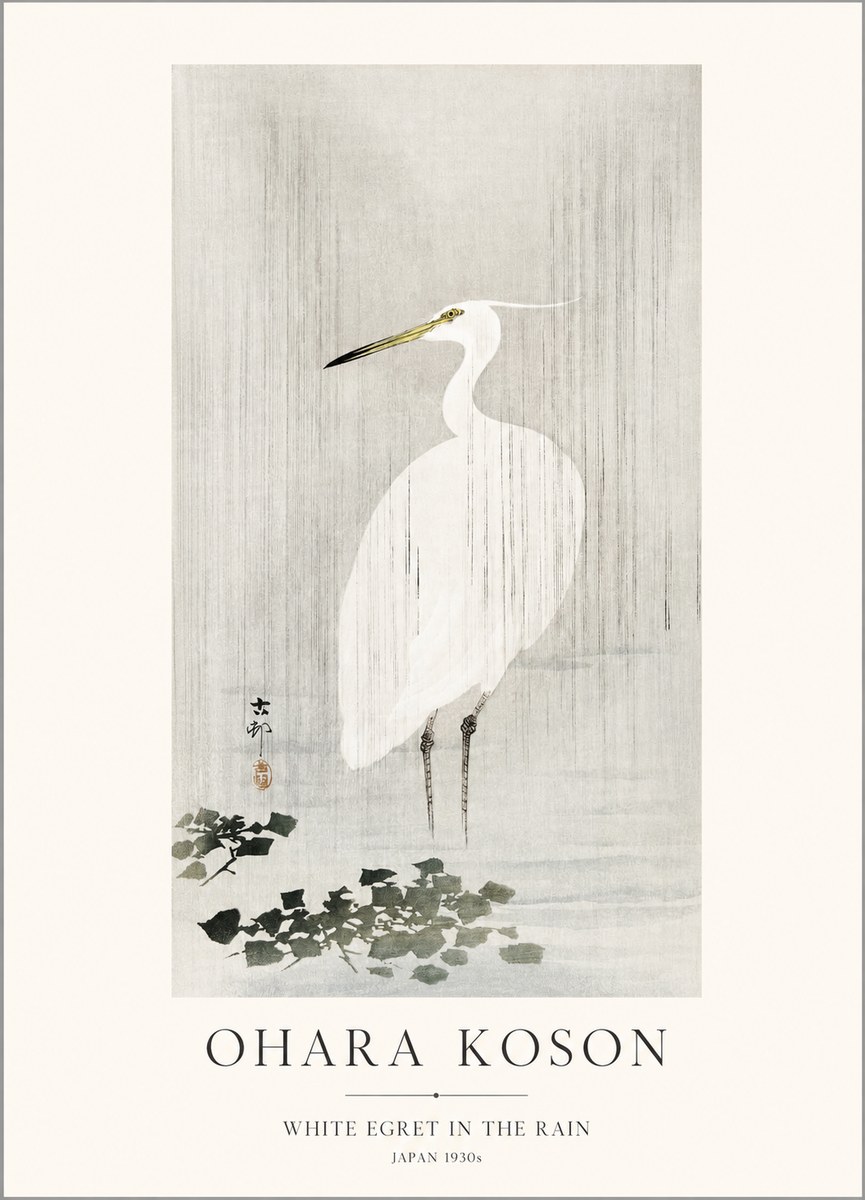 Ohara Koson White Egret in the Rain No1 - Poster