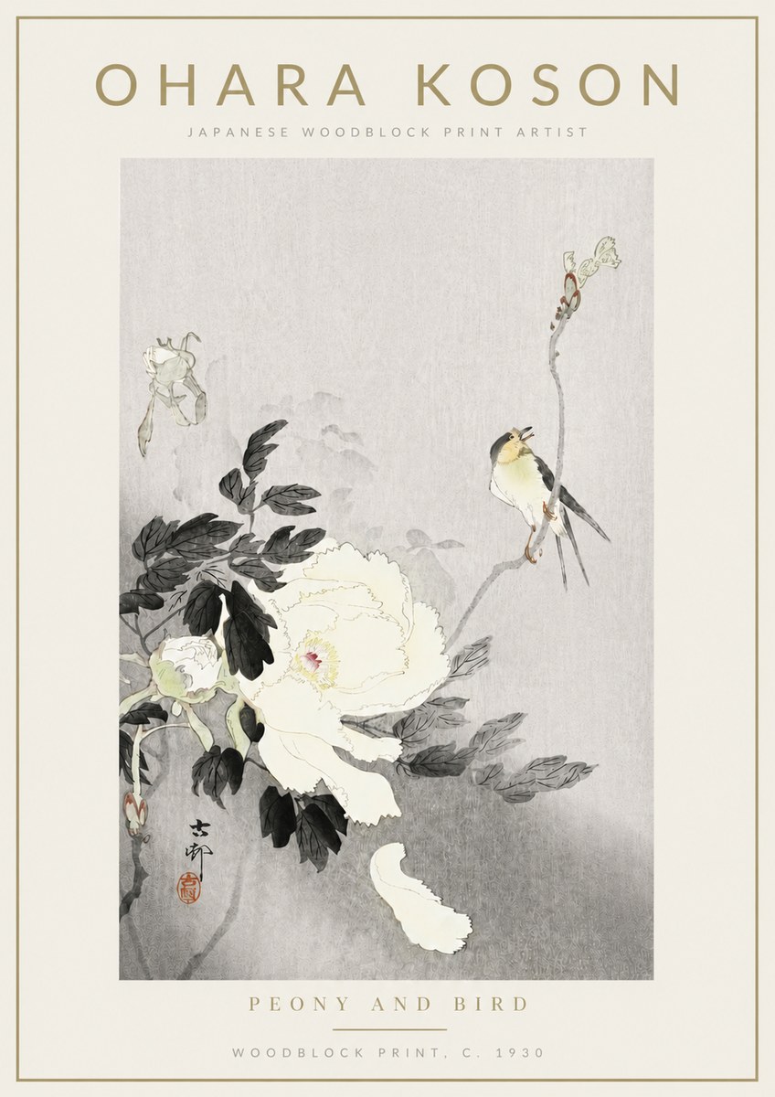 Ohara Koson Peony and Bird No4 - Poster