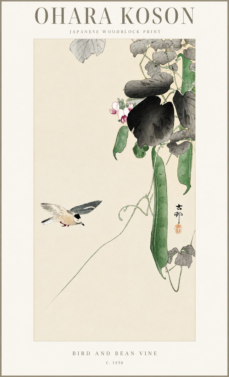 Ohara Koson Bird and Bean Vine No1 - Poster