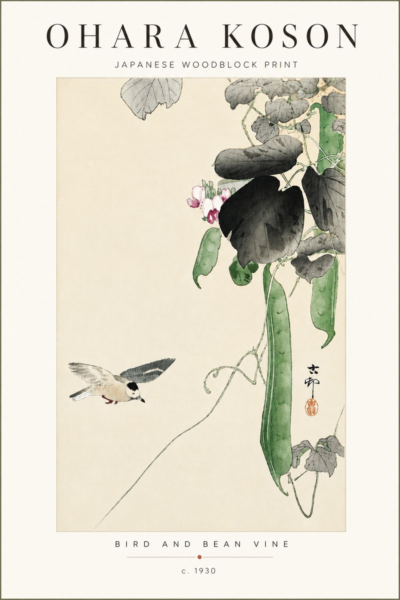 Ohara Koson Bird and Bean Vine No4 - Poster