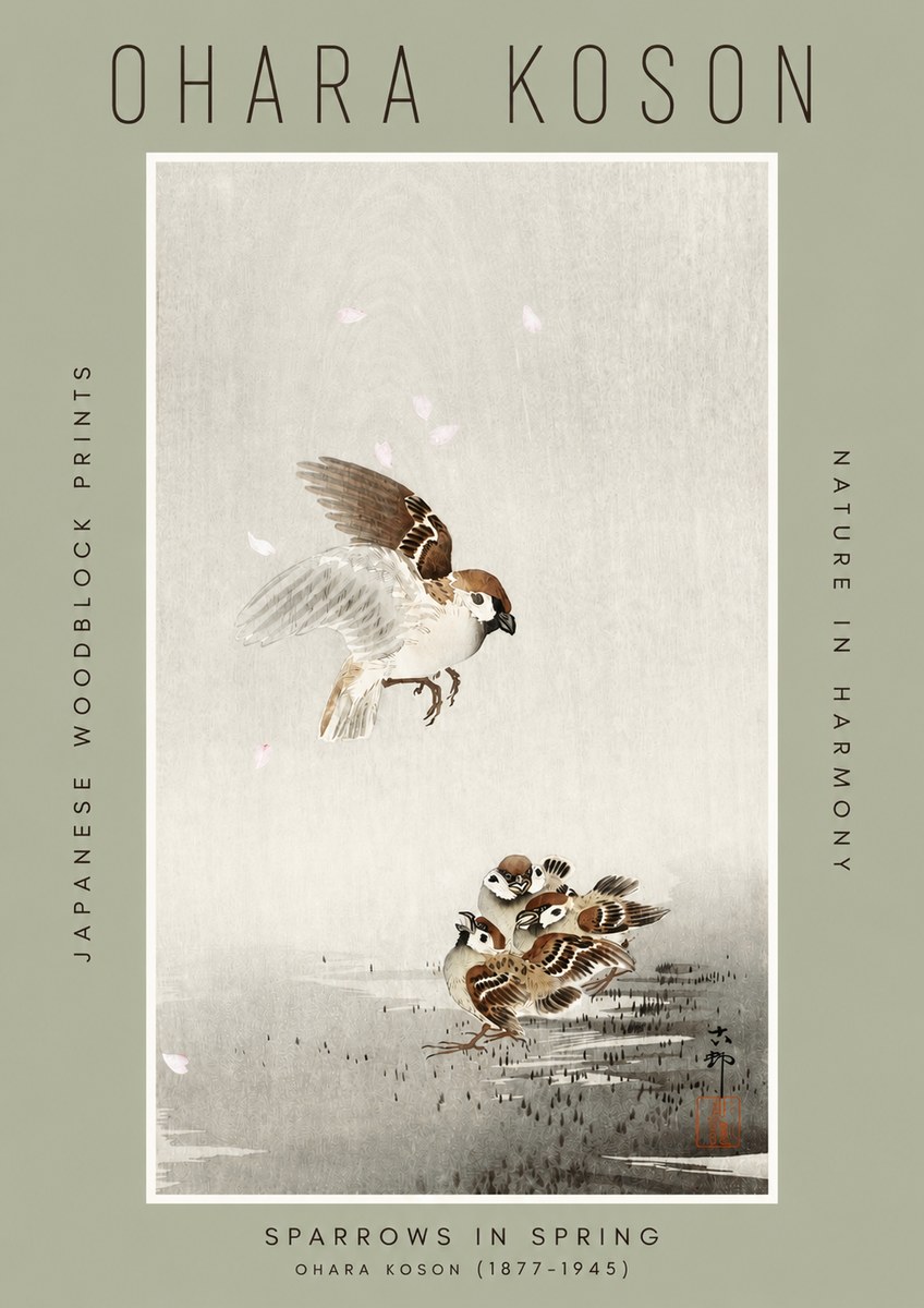 Ohara Koson Sparrows in Spring No2 - Poster