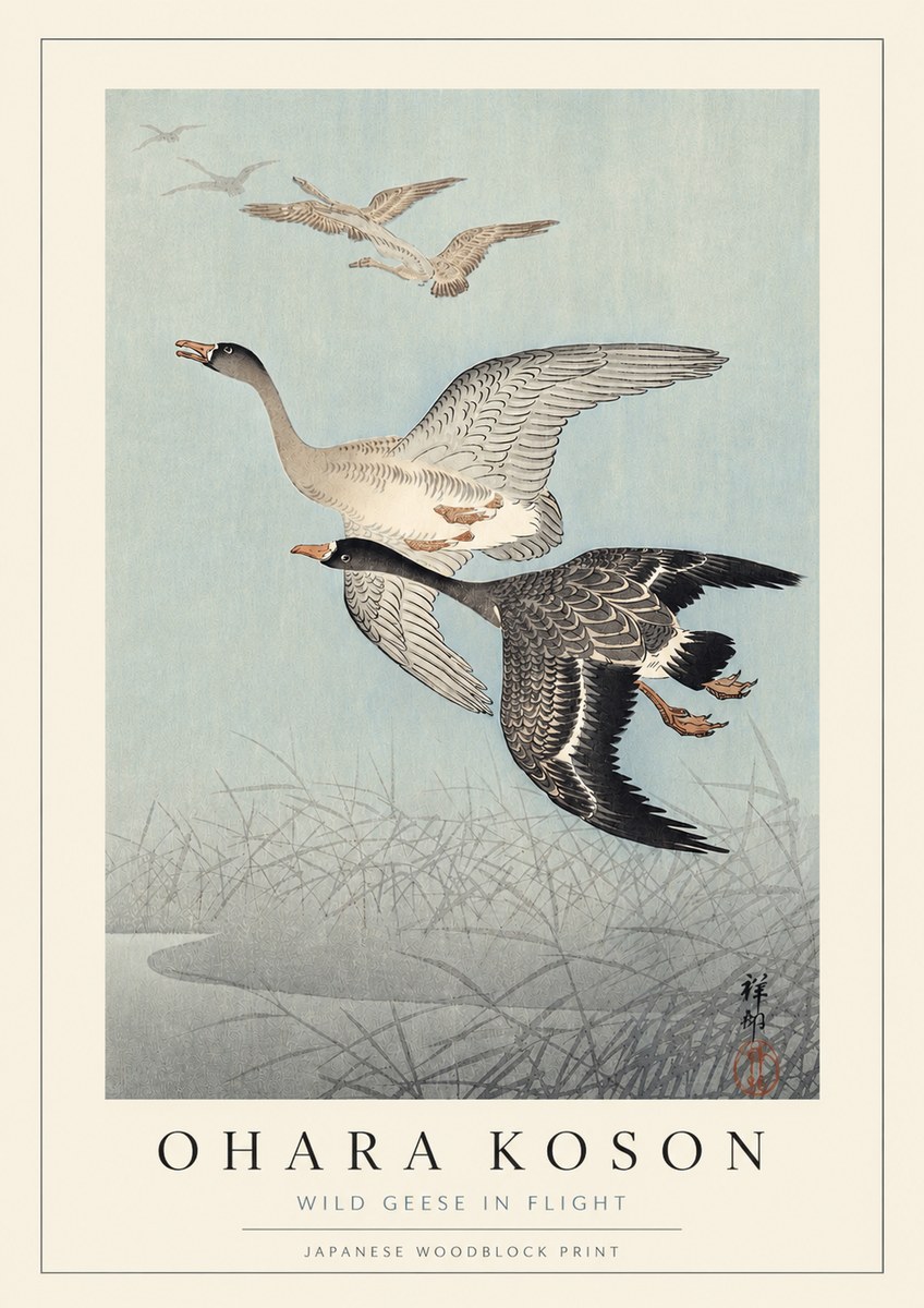 Ohara Koson Wild Geese in Flight II No3 - Poster