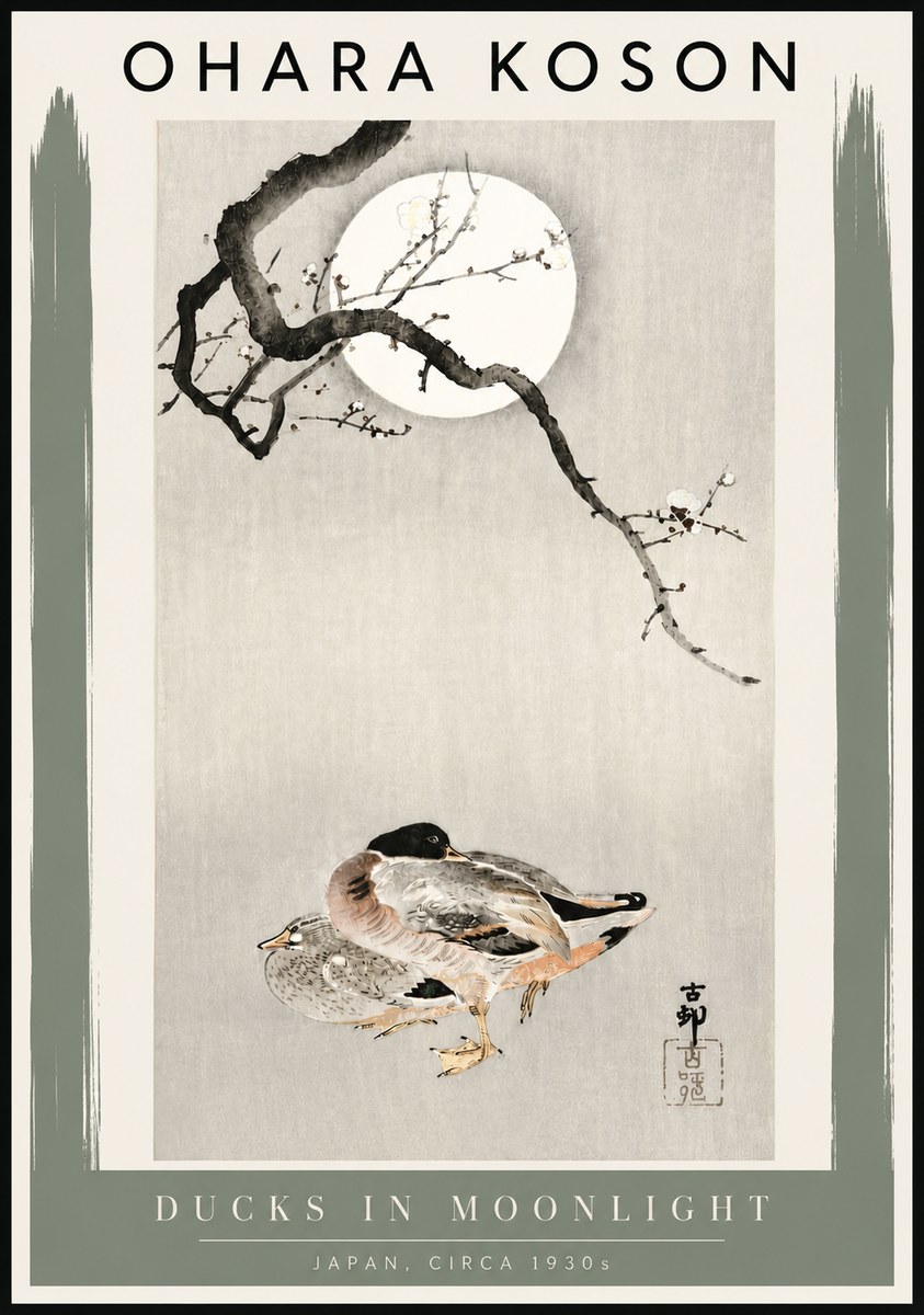 Ohara Koson Ducks in Moonlight No4 - Poster