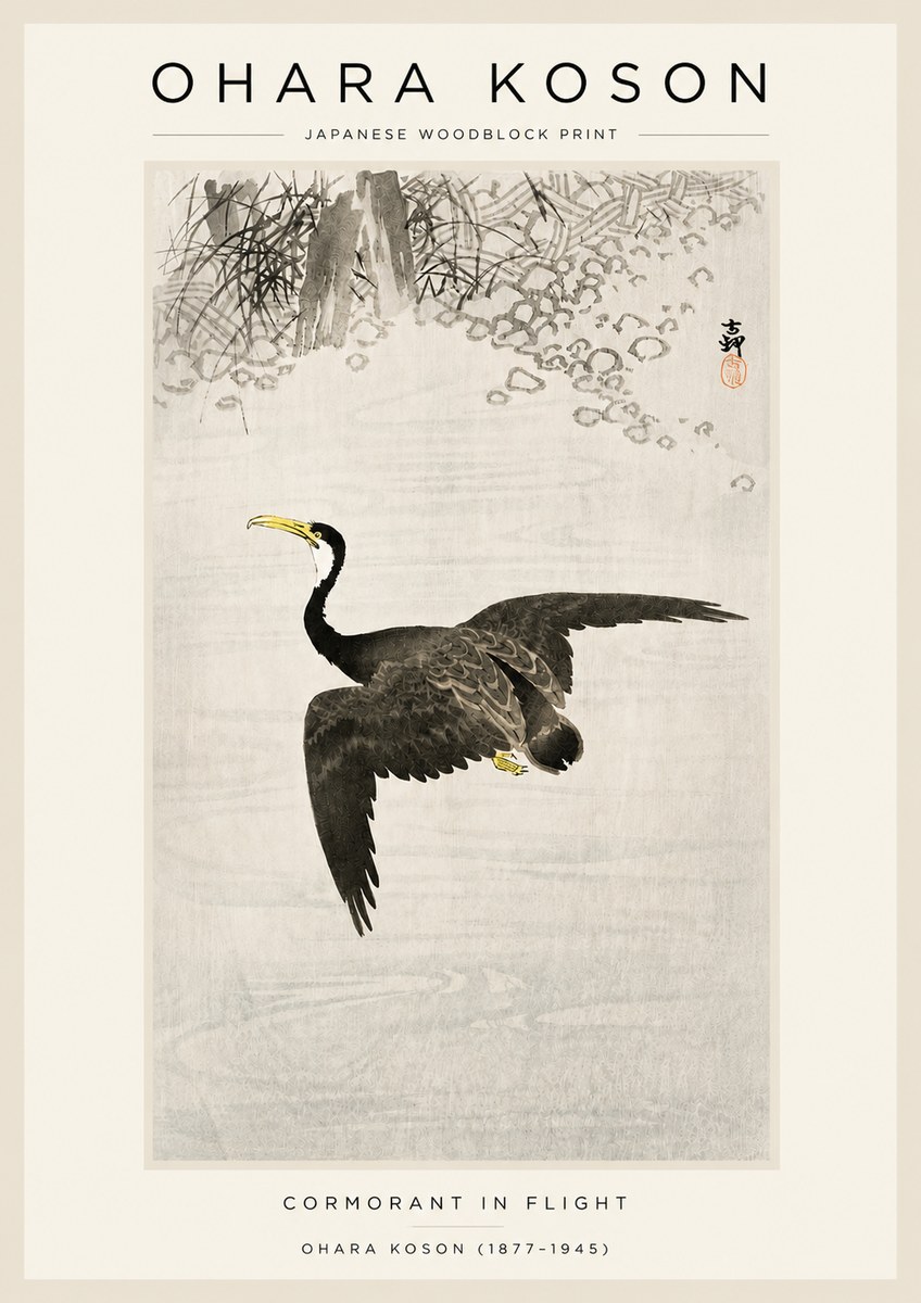 Ohara Koson Cormorant in Flight No3 - Poster