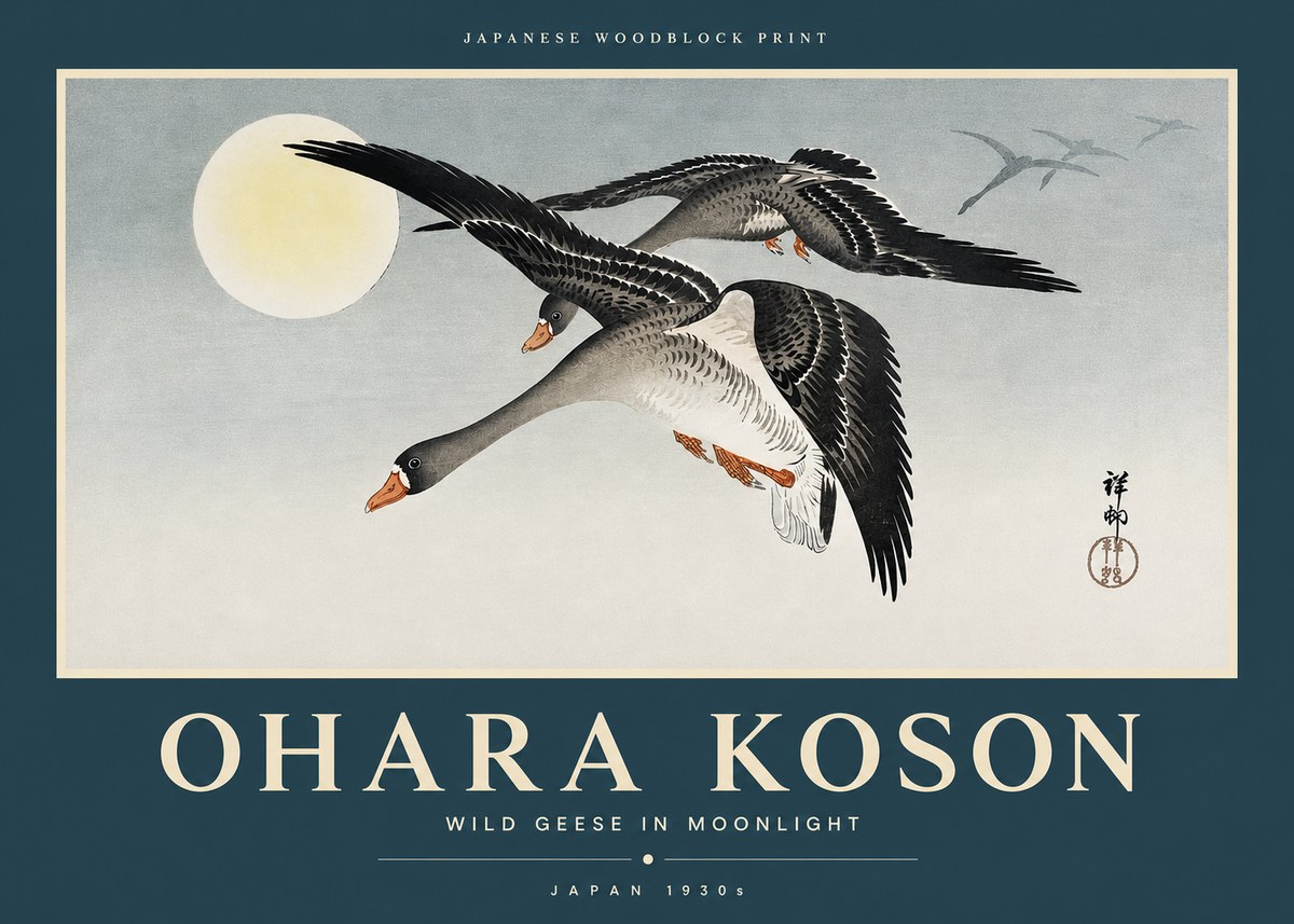 Ohara Koson Wild Geese in Moonlight III No2 - Poster