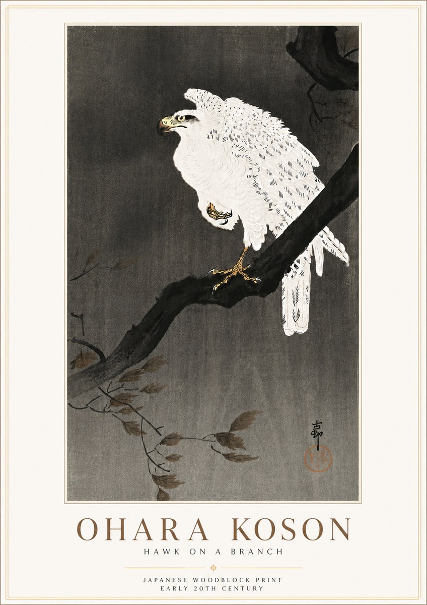 Ohara Koson Hawk on a Branch II No6 - Poster