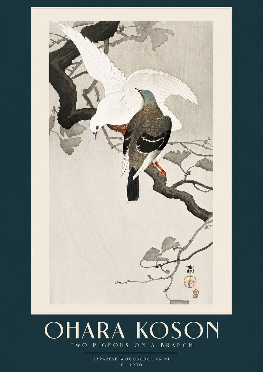 Ohara Koson Two Pigeons on a Branch No5 - Poster