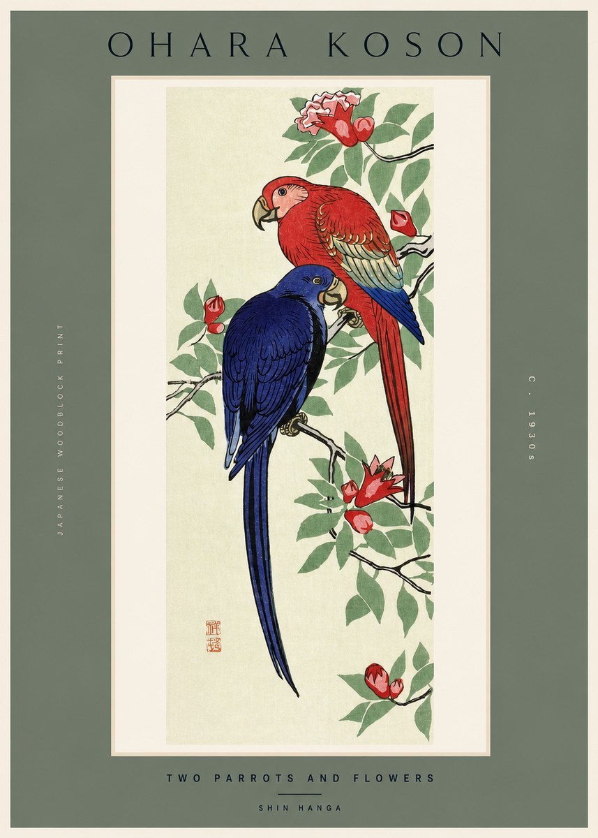 Ohara Koson Two Parrots and Flowers No2 - Poster