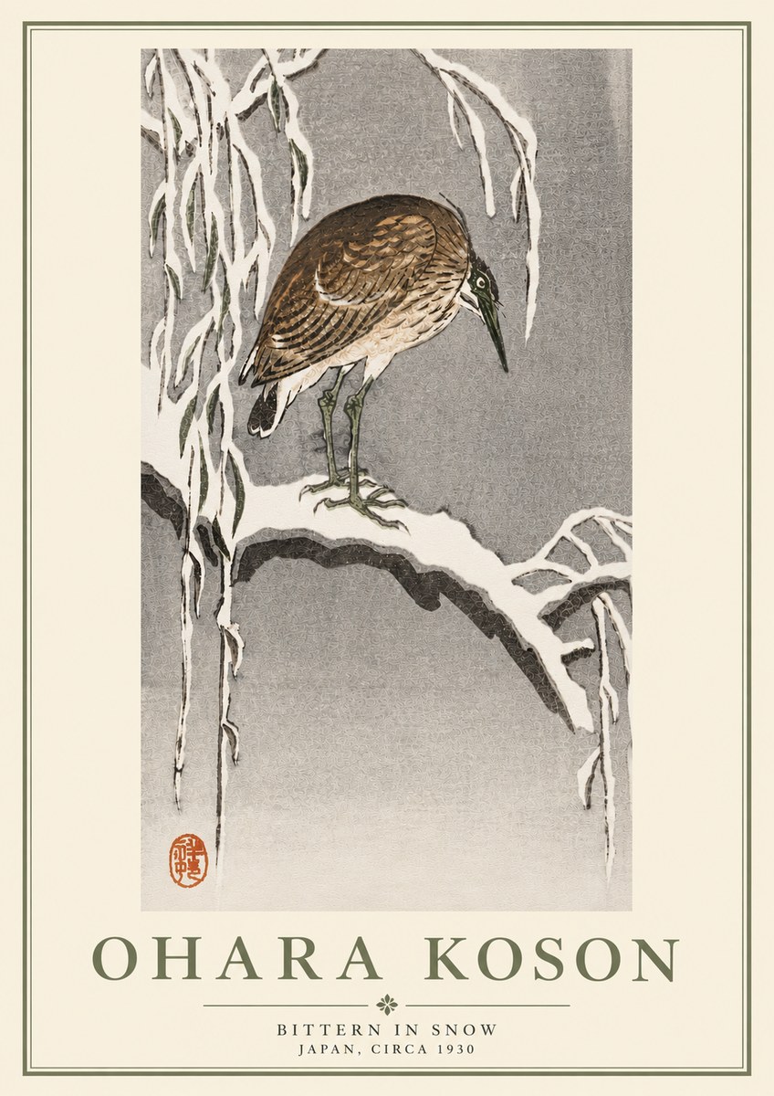 Ohara Koson Bittern in Snow No5 - Poster