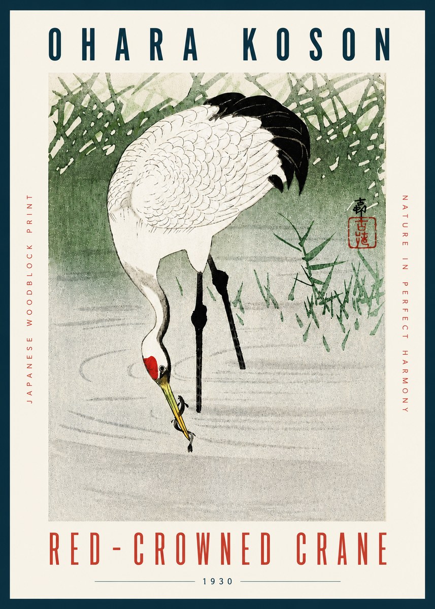 Ohara Koson Red-crowned Crane No4 - Poster