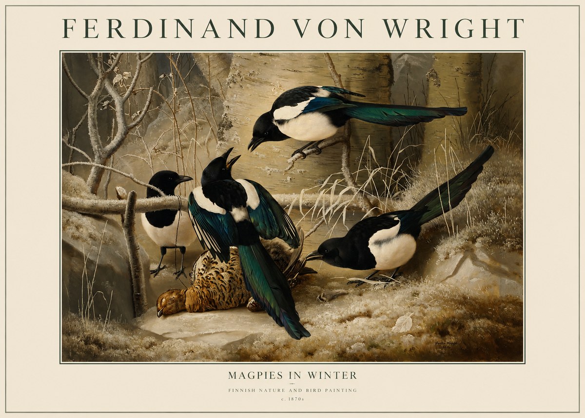 Ferdinand von Wright Magpies in Winter No1 - Poster