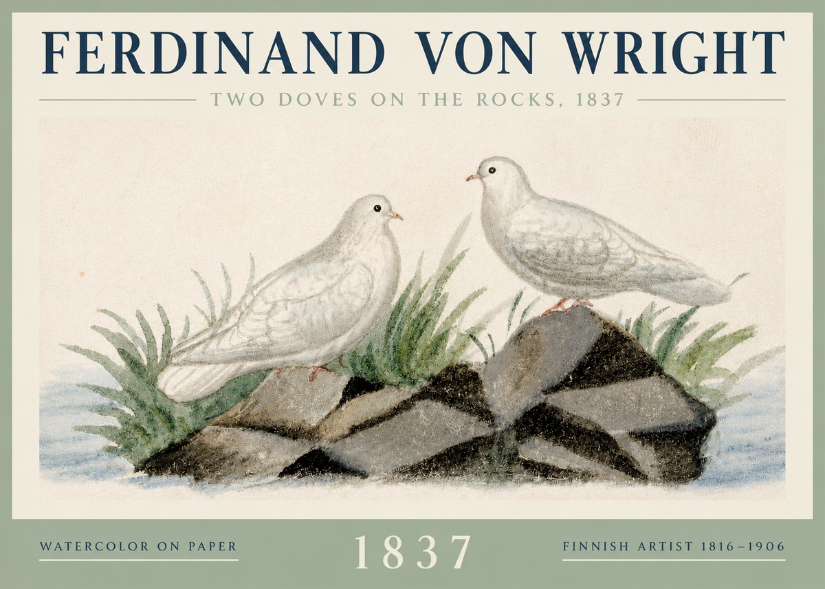 Ferdinand von Wright Two Doves on the Rocks, 1837 No3 - Poster