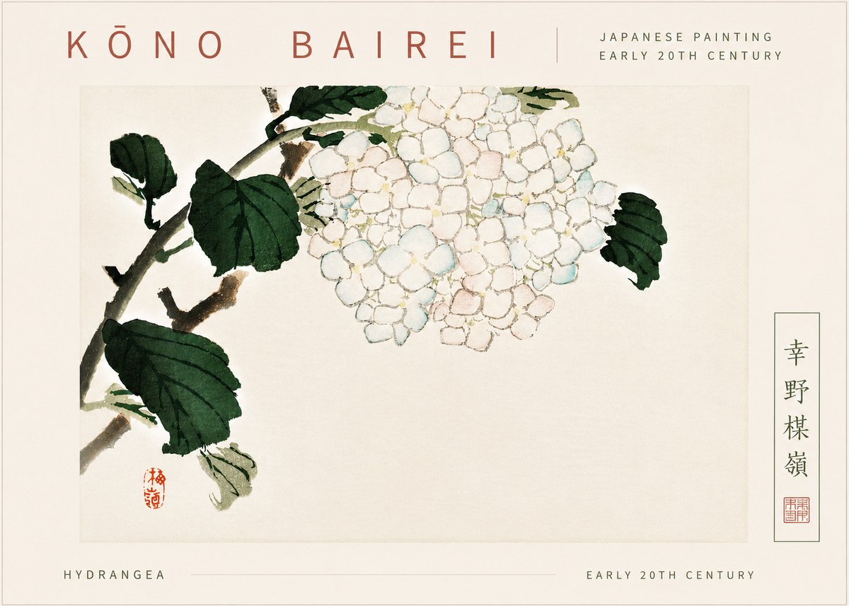 Kōno Bairei Hydrangea No6 - Poster