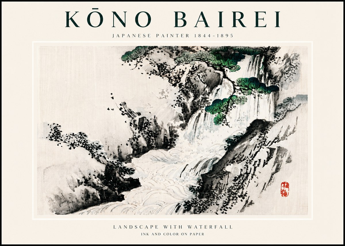 Kōno Bairei Landscape with Waterfall No3 - Poster