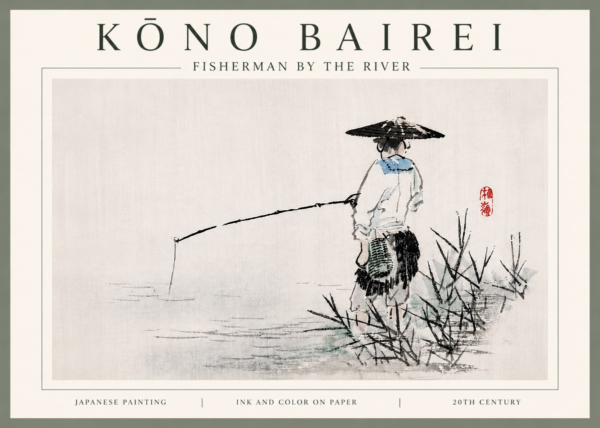 Kōno Bairei Fisherman by the River No6 - Poster