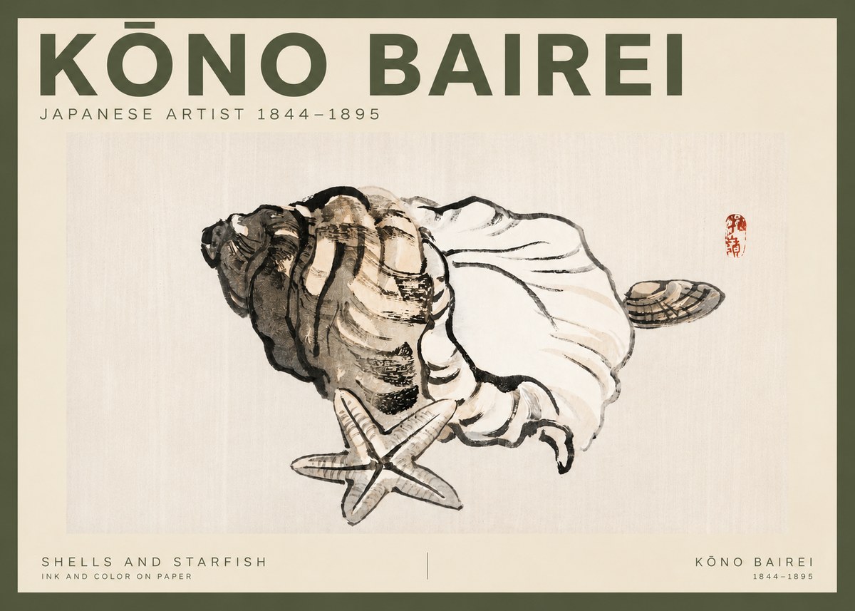 Kōno Bairei Shells and Starfish No2 - Poster