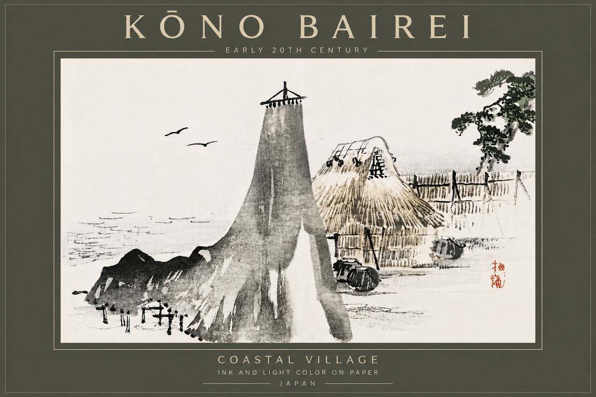 Kōno Bairei Coastal Village No6 - Poster