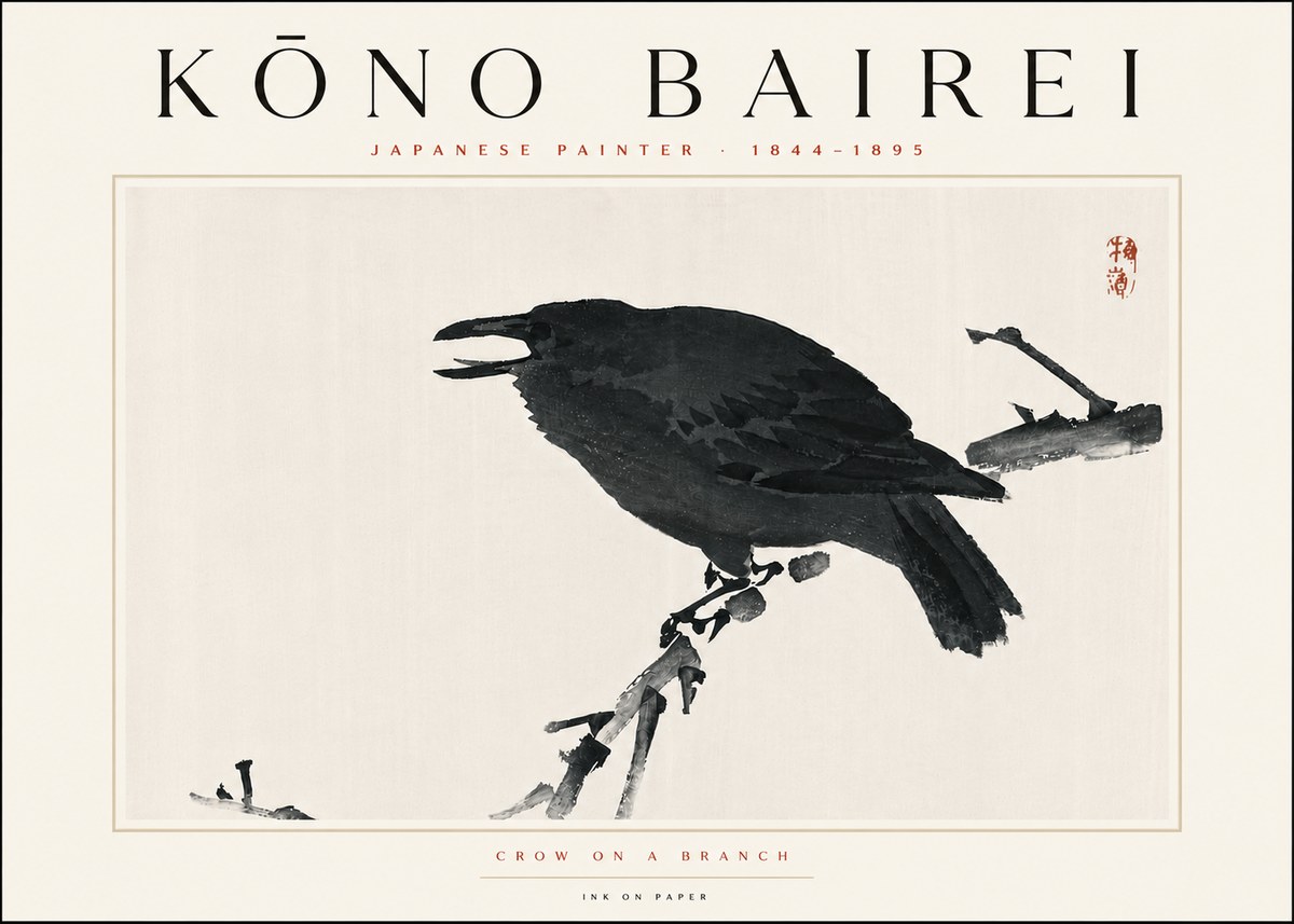 Kōno Bairei Crow on a Branch No6 - Poster