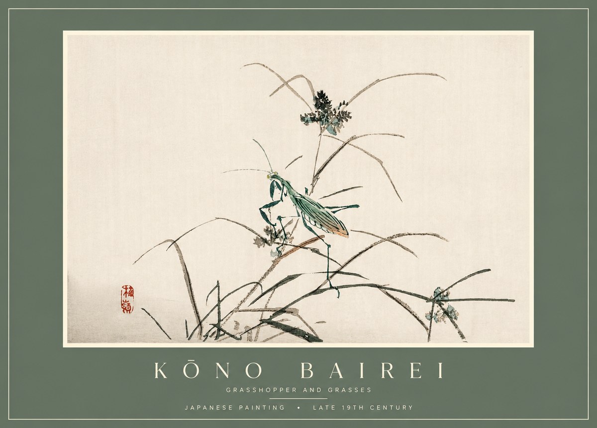 Kōno Bairei Grasshopper and Grasses No2 - Poster