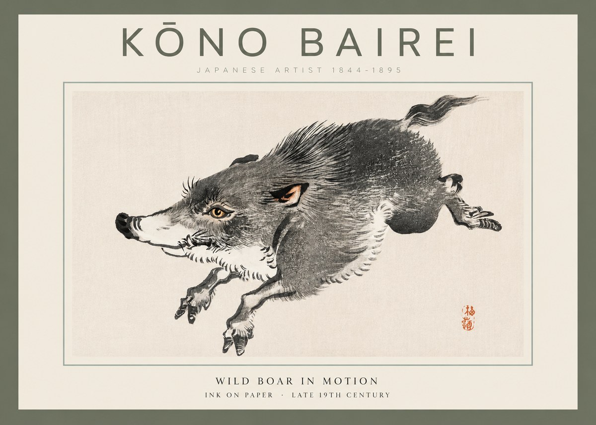 Kōno Bairei Wild Boar in Motion No2 - Poster