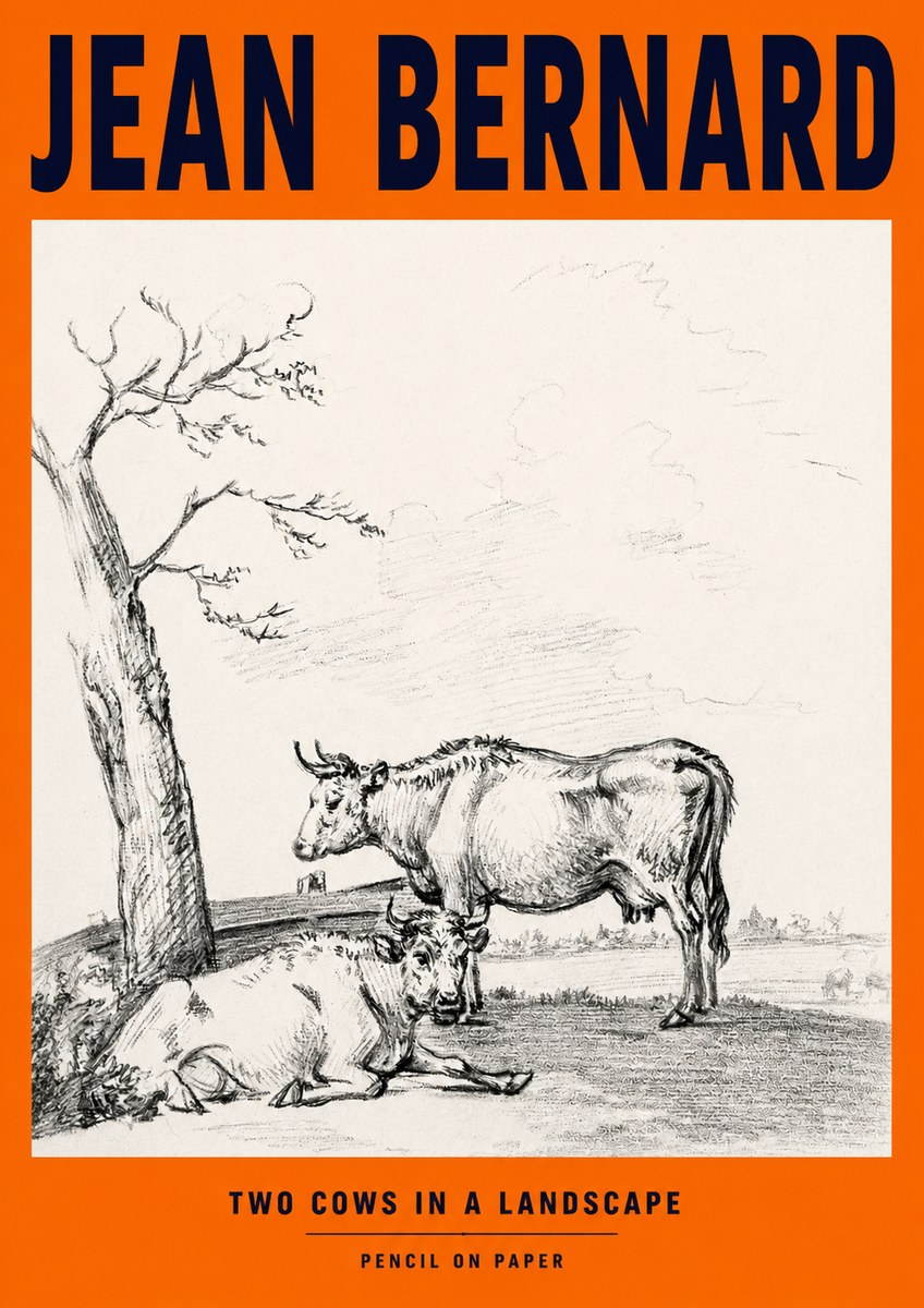 Jean Bernard Two Cows in a Landscape No2 - Poster