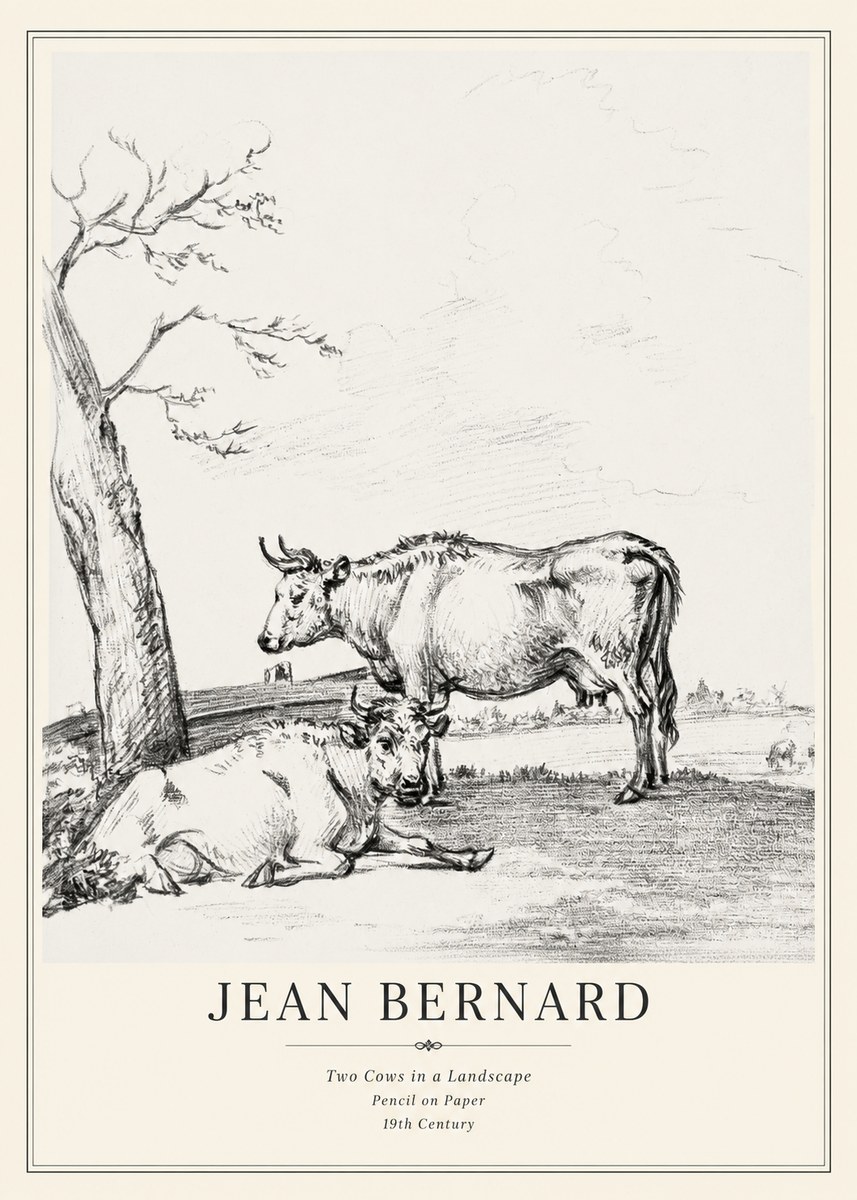 Jean Bernard Two Cows in a Landscape No3 - Poster