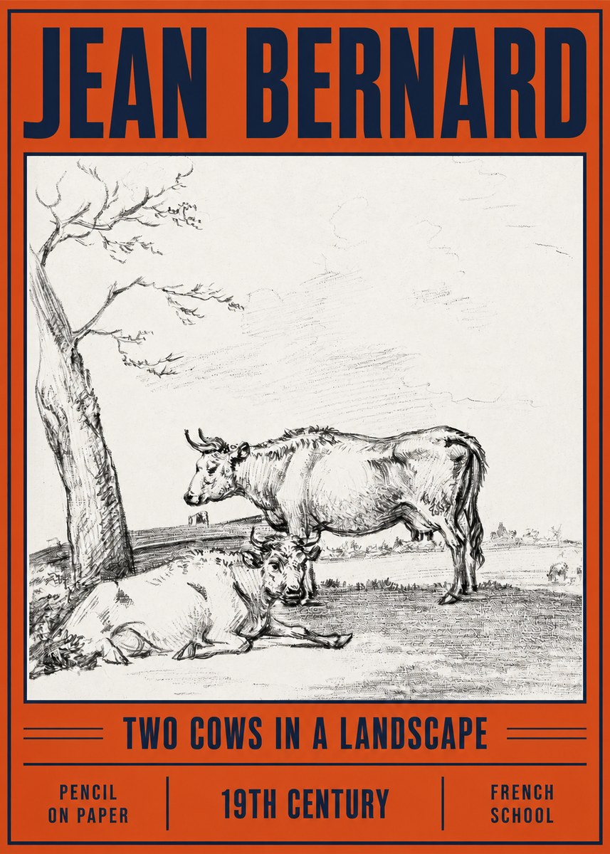 Jean Bernard Two Cows in a Landscape No4 - Poster