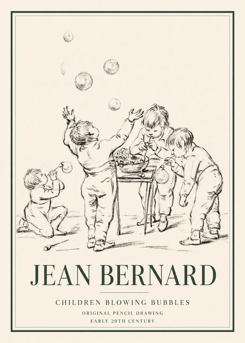 Jean Bernard Children Blowing Bubbles No3 - Poster