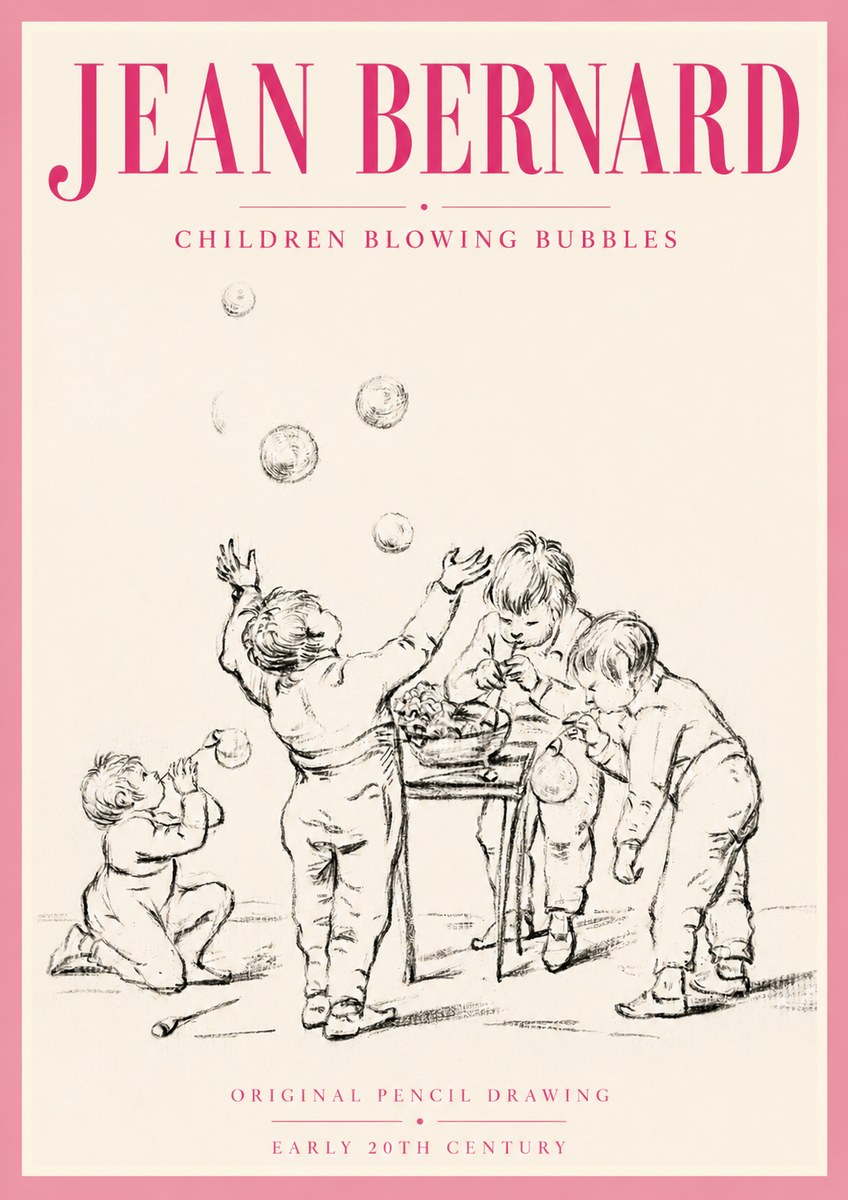 Jean Bernard Children Blowing Bubbles No5 - Poster
