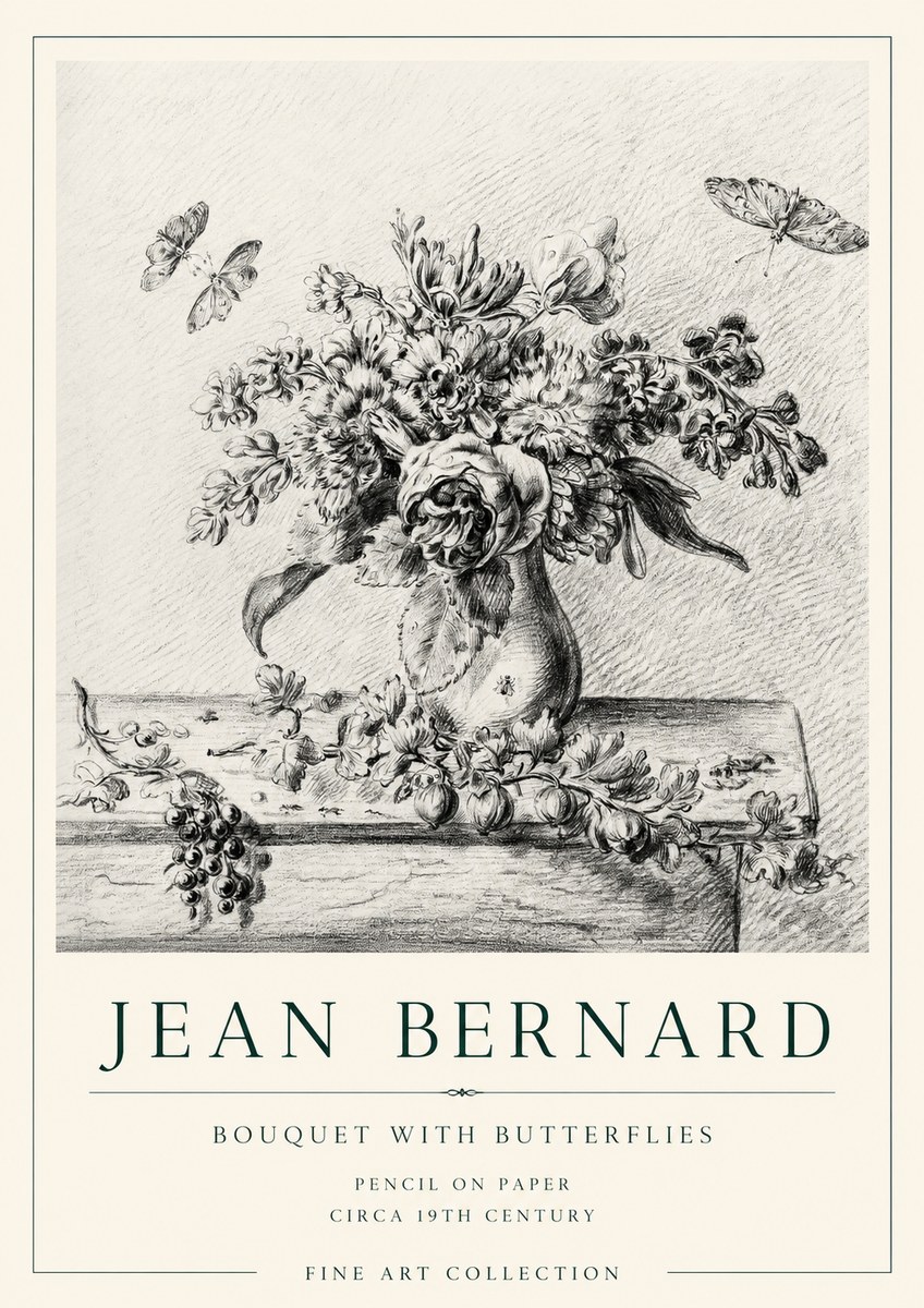 Jean Bernard Floral Still Life with Insects No2 - Poster