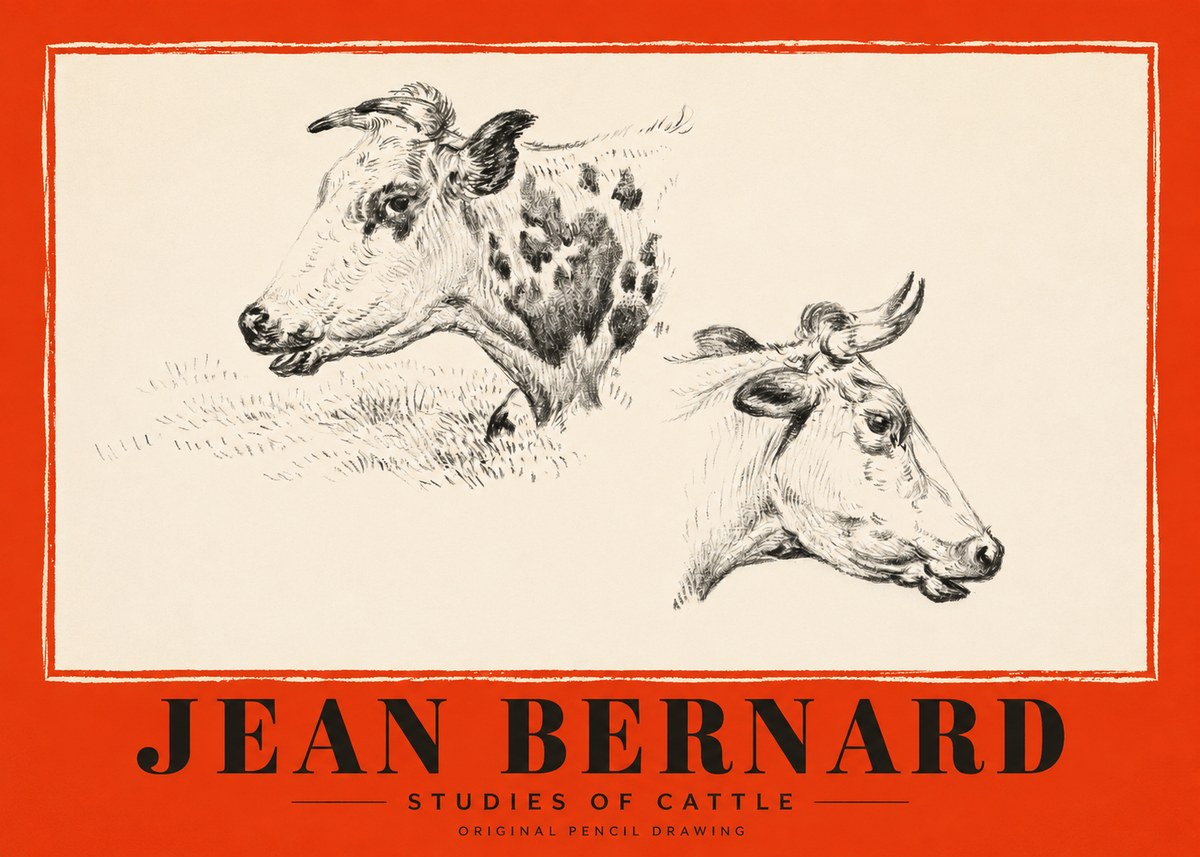 Jean Bernard Studies of Cattle I No2 - Poster