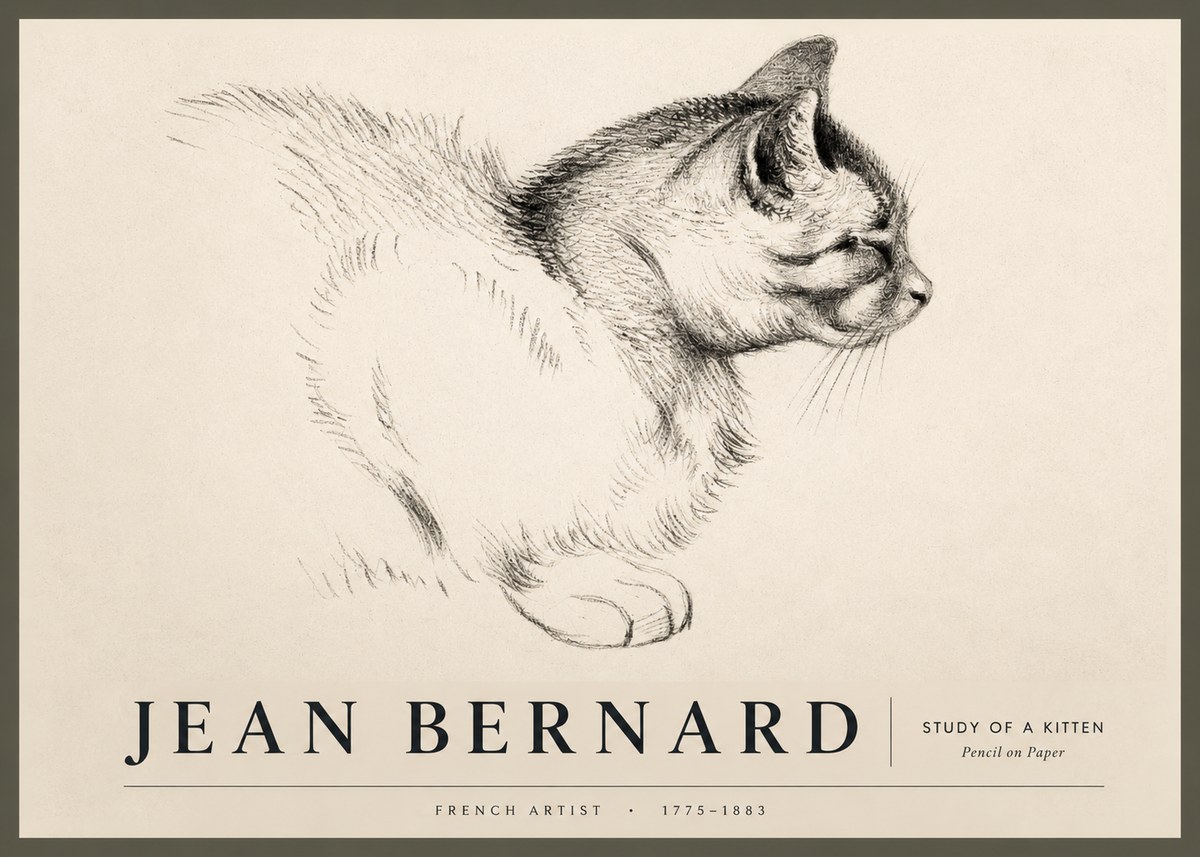 Jean Bernard Study of a Kitten II No2 - Poster