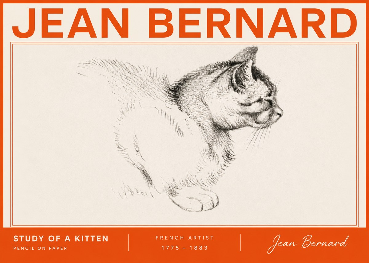 Jean Bernard Study of a Kitten II No6 - Poster