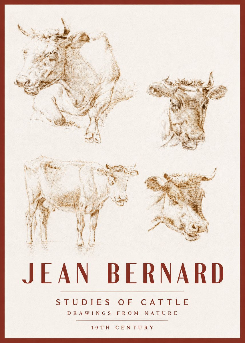 Jean Bernard Studies of Cattle II No3 - Poster
