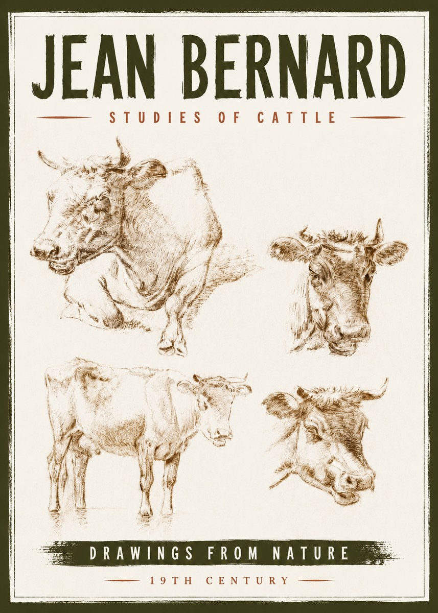 Jean Bernard Studies of Cattle II No6 - Poster