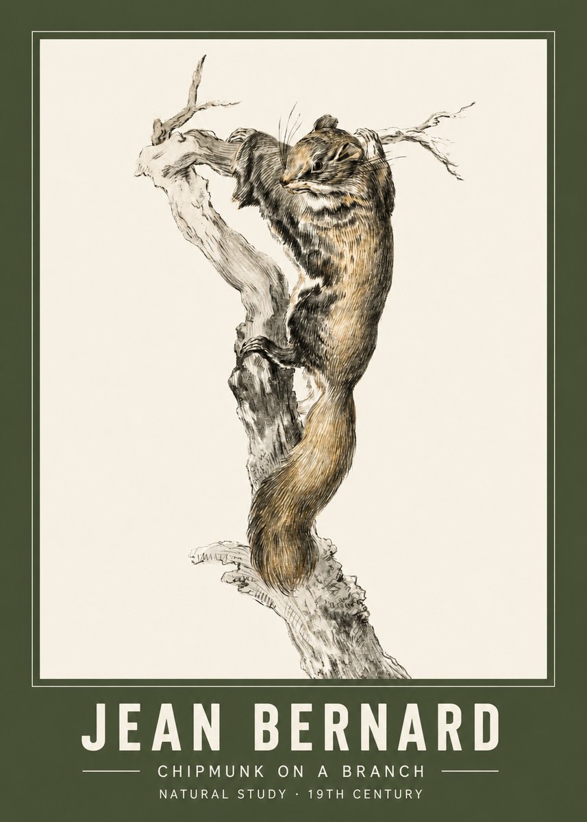 Jean Bernard Study of a Squirrel Climbing a Branch No3 - Poster