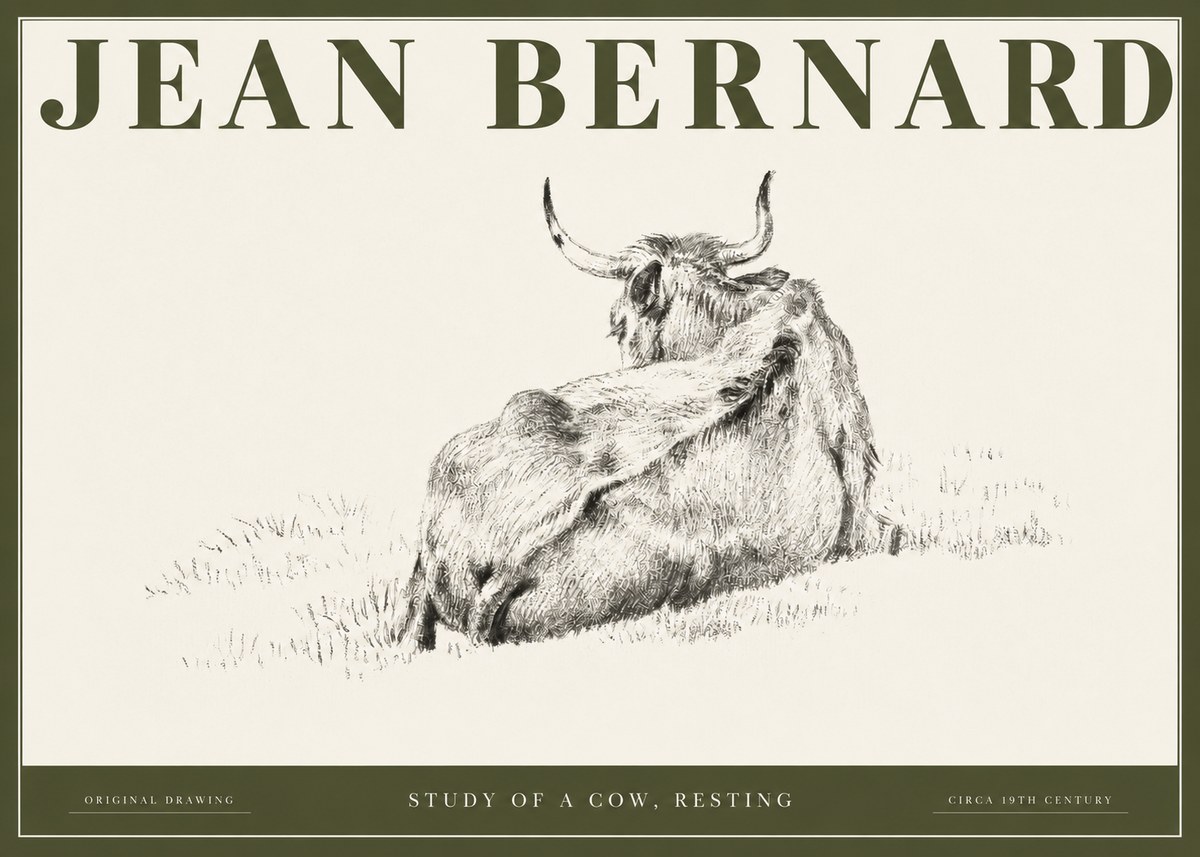 Jean Bernard Resting Bovine - Study in Graphite No3 - Poster