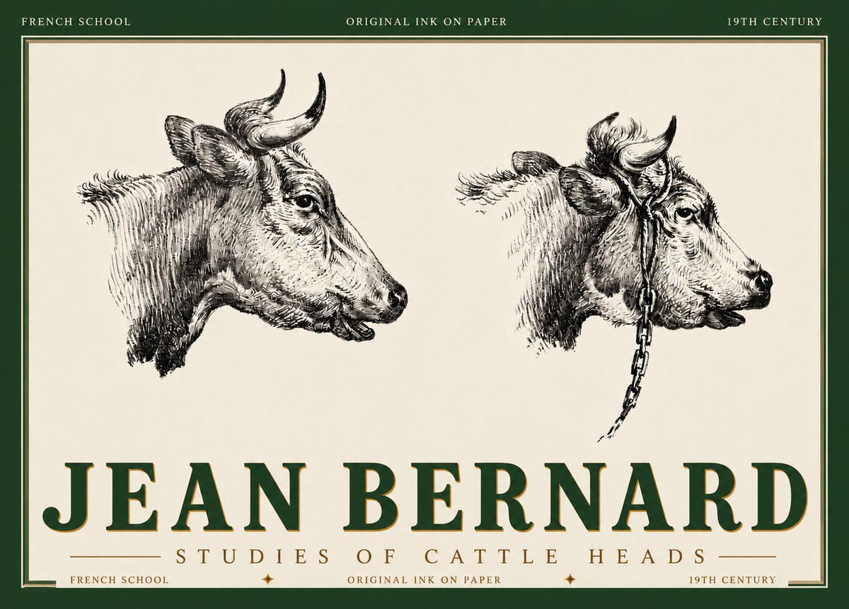 Jean Bernard Studies of Cattle Heads No6 - Poster