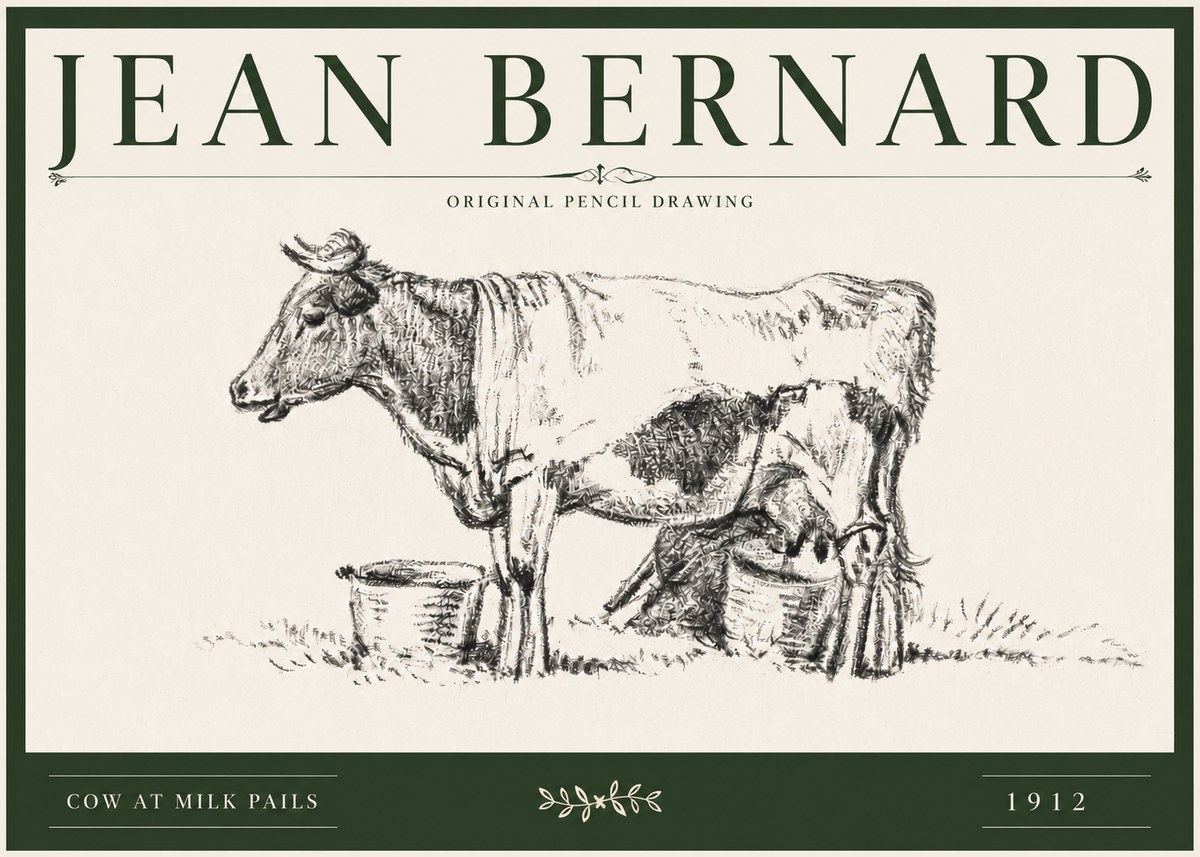 Jean Bernard Cow at Milk Pails No3 - Poster