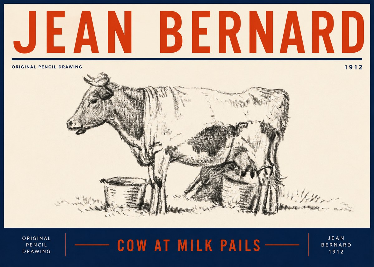 Jean Bernard Cow at Milk Pails No5 - Poster