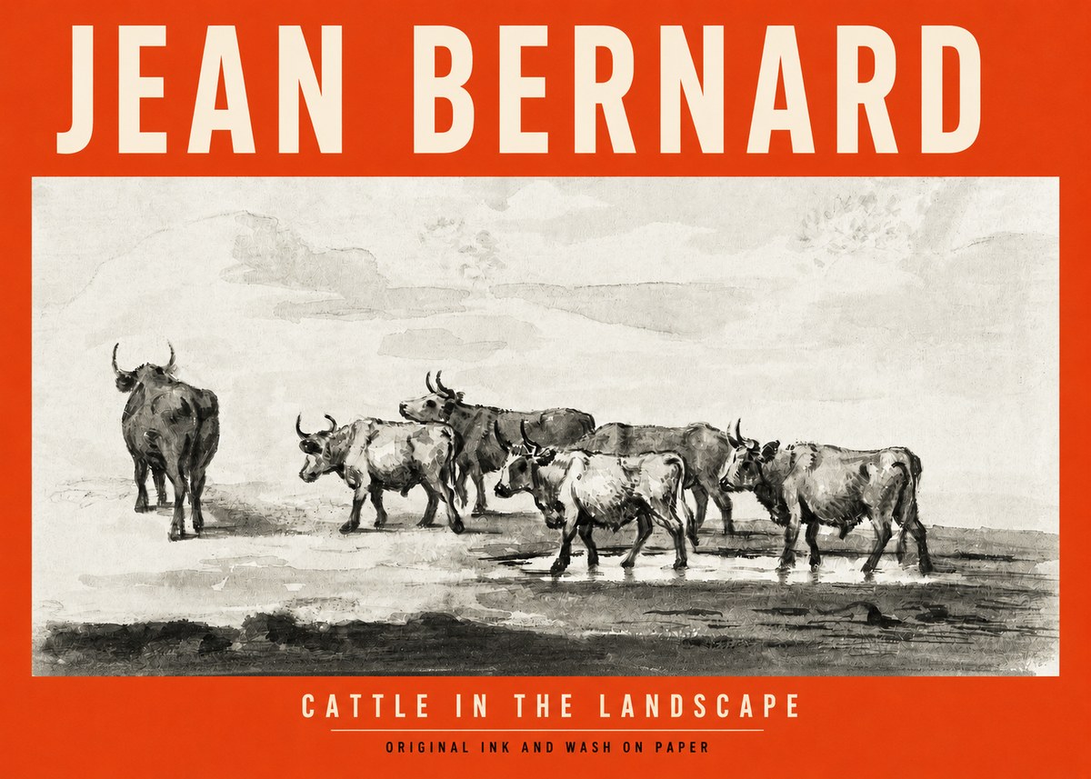 Jean Bernard Cattle in the Landscape No2 - Poster