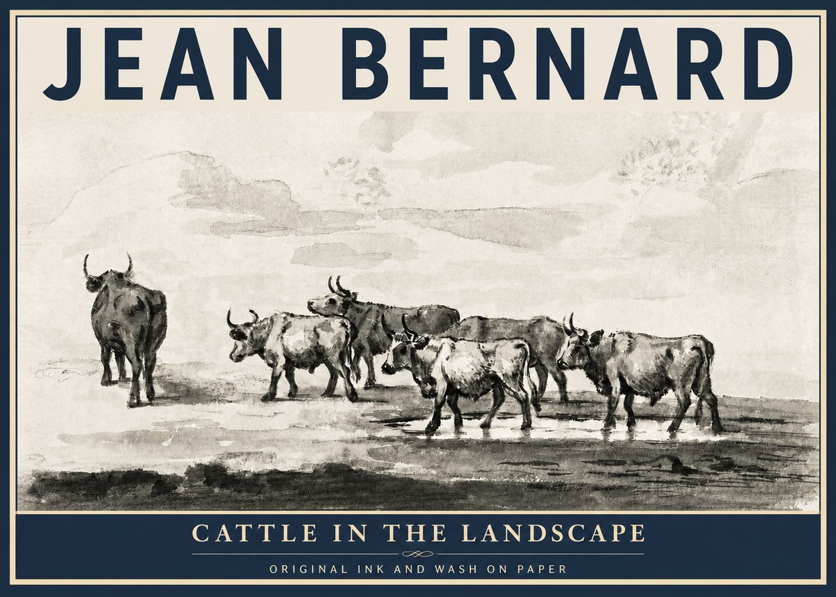 Jean Bernard Cattle in the Landscape No3 - Poster