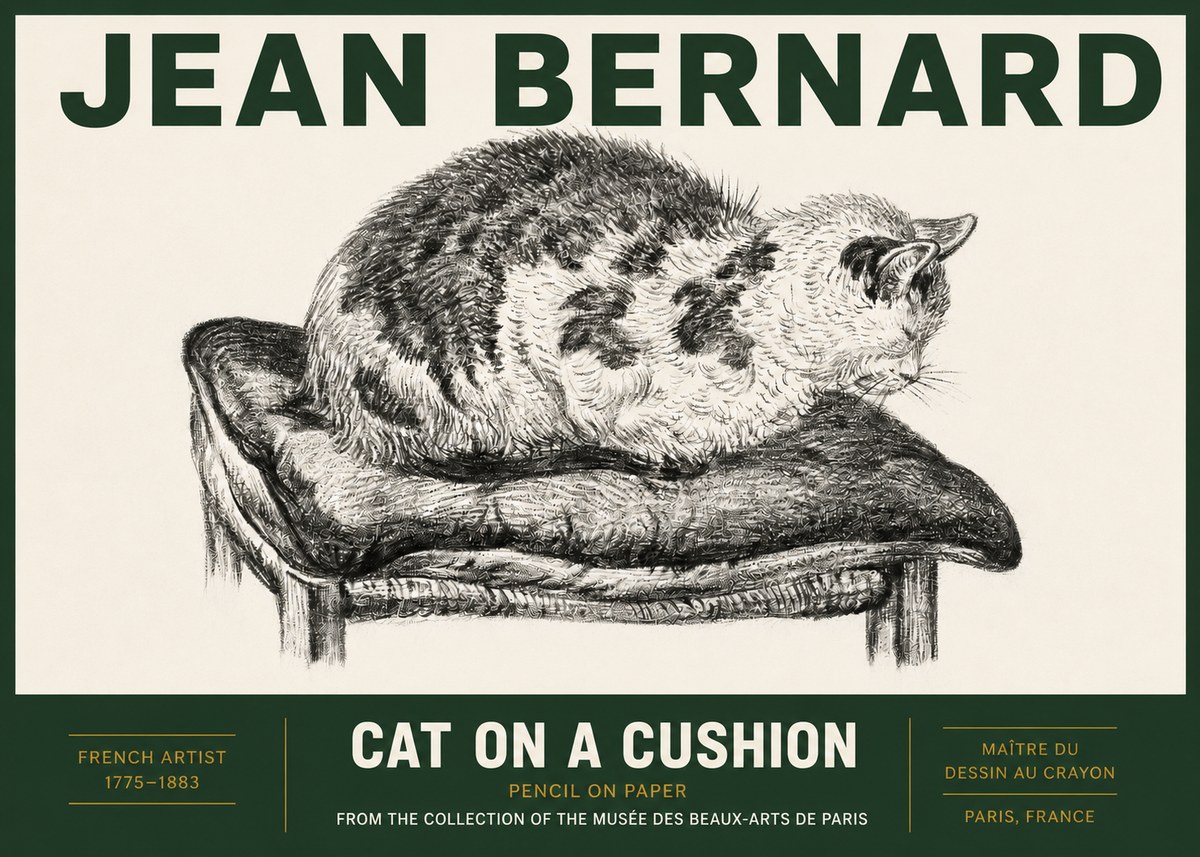 Jean Bernard Cat on a Cushion No3 - Poster