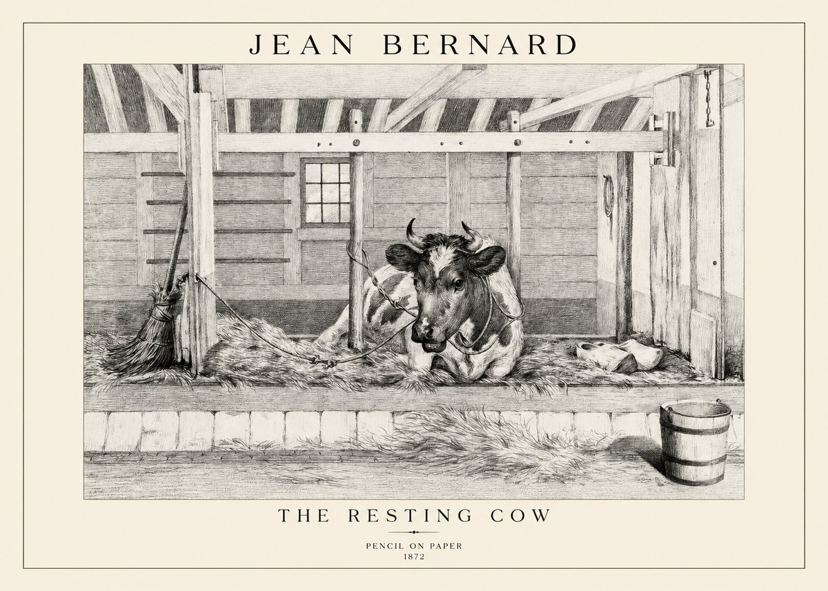 Jean Bernard Resting Cow in the Stall I No5 - Poster