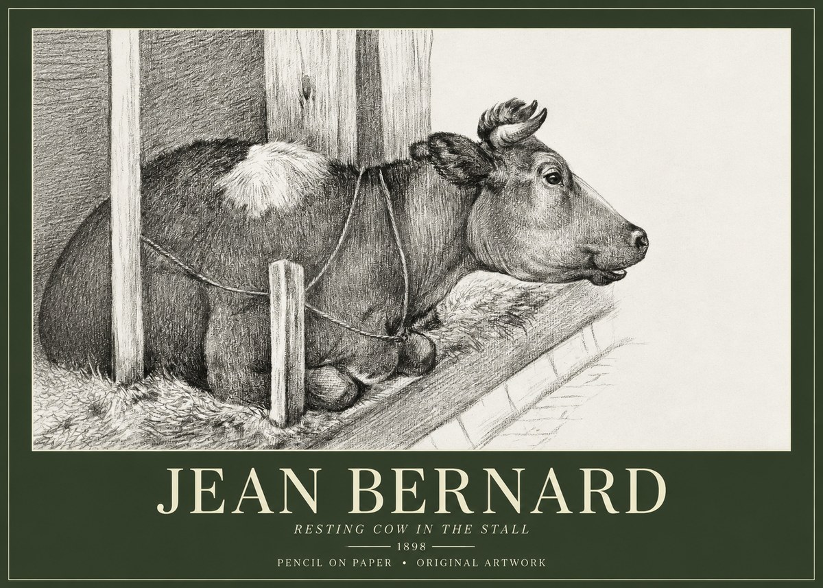 Jean Bernard Resting Cow in the Stall II No1 - Poster